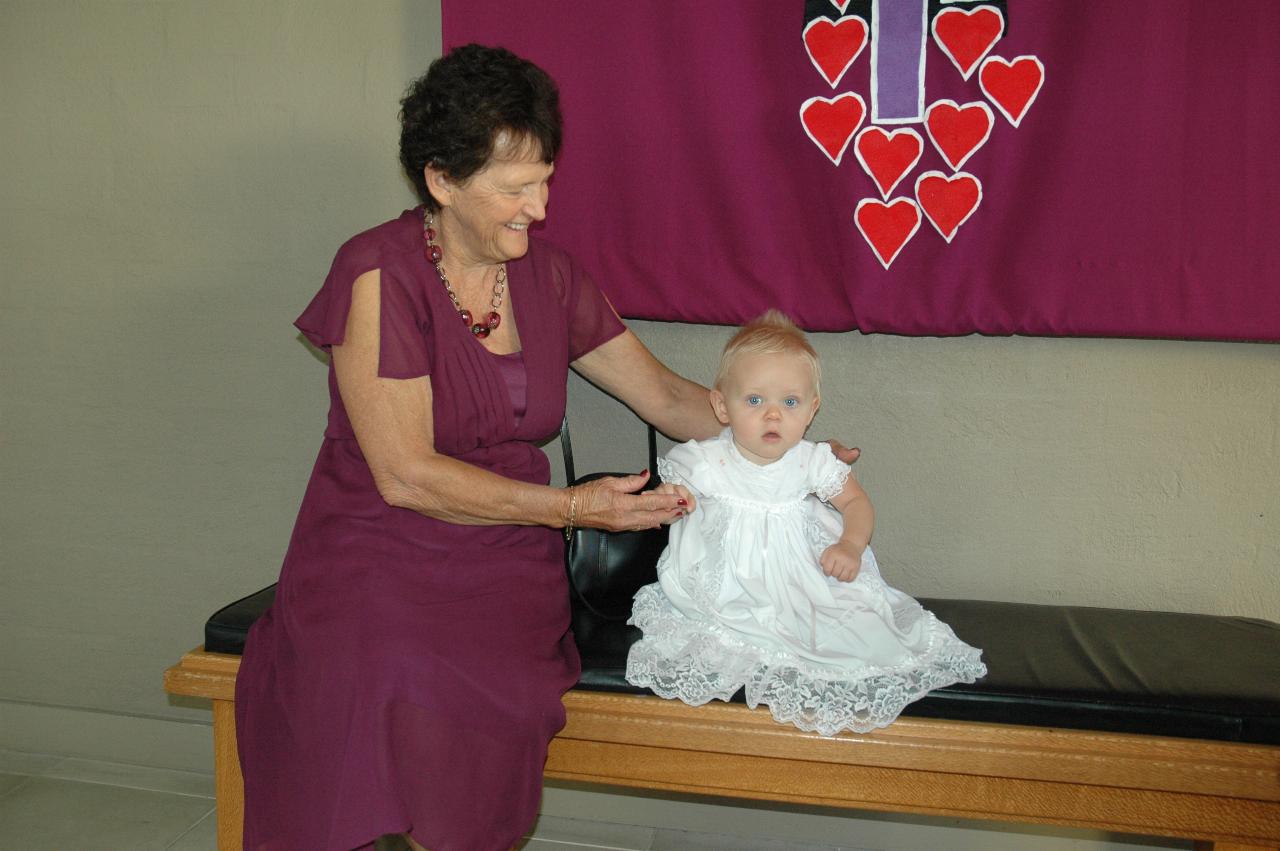 Lily's Baptism: Lily with Cecelie awaiting the start of the Baptism