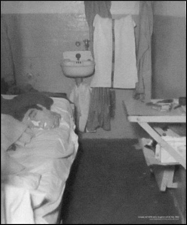 Cell of one of the escapees; vent covered by towel, dummy head on bed