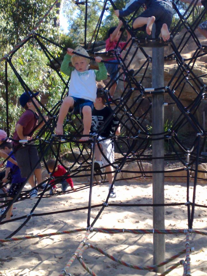 Cooper on the climbing ropes