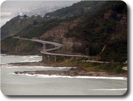 Bridge built along the base of the cliffs in above photo