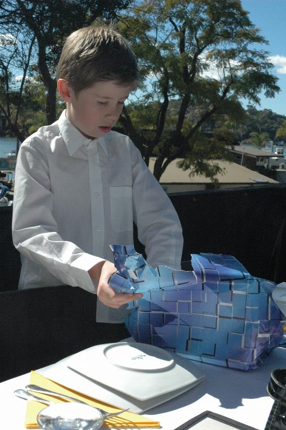 Boy opening gift