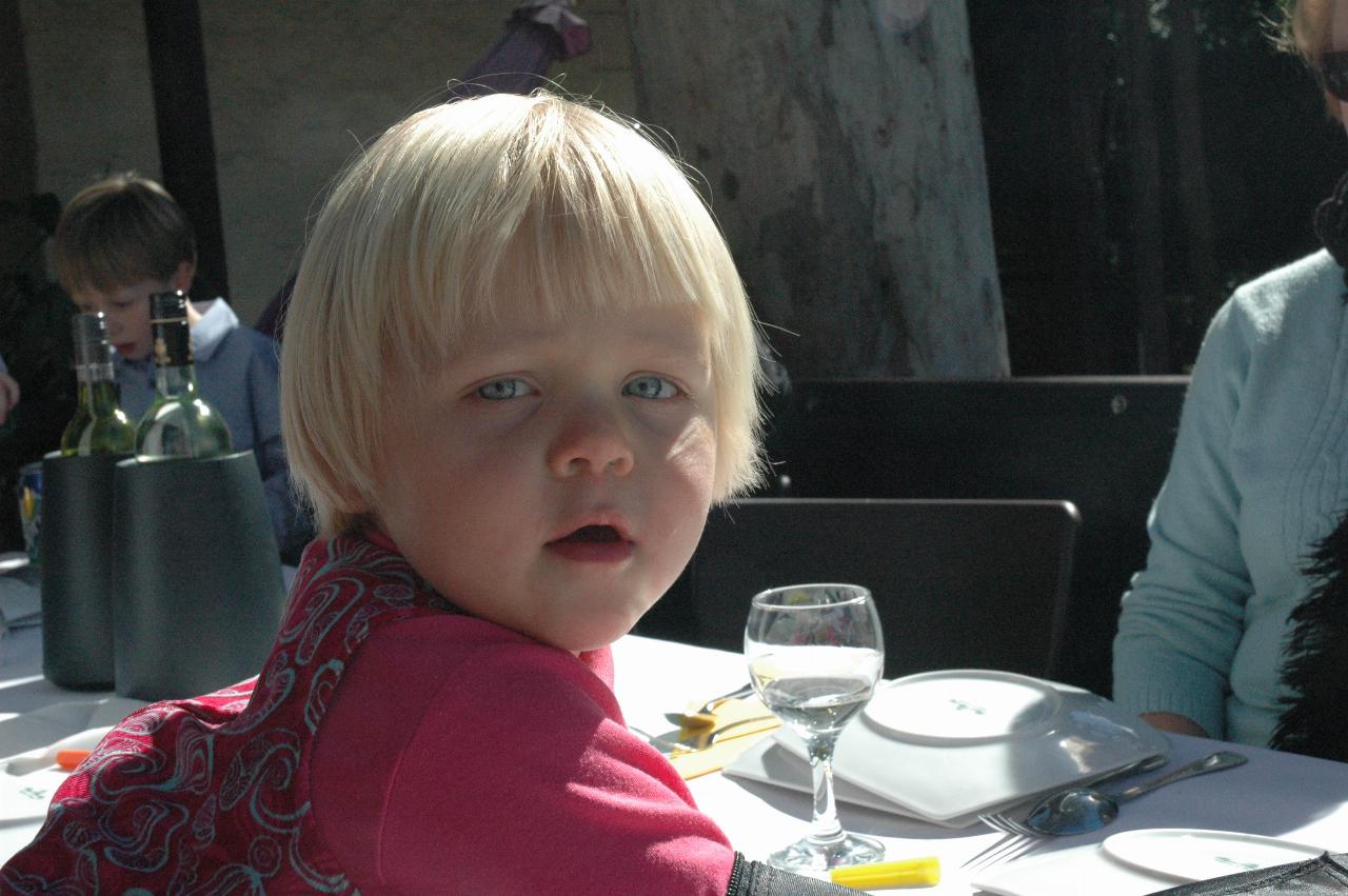 Little girl dressed in red