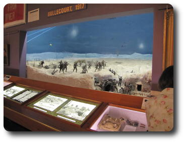 Model of battle of Bullecourt, 1917 with trenches, soldiers going over the top