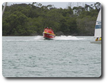 Jet boat approaching with speed