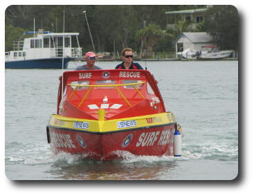 Jet boat cruising in to the camera