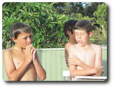 Three boys after swimming