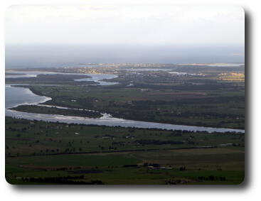 Detailed view of township on the coast, seen from mountain