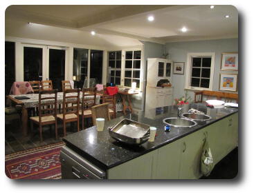 Kitchen island and dining room table from the kitchen