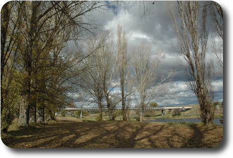 Bridge seen from river side park area