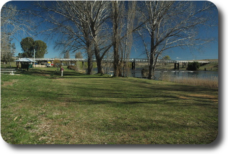 Bridge seen from river side park area