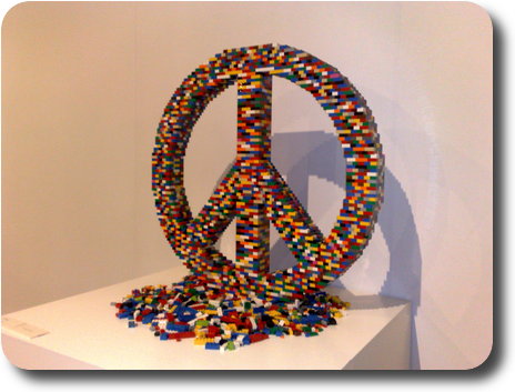 International peace symbol in multi coloured Lego blocks