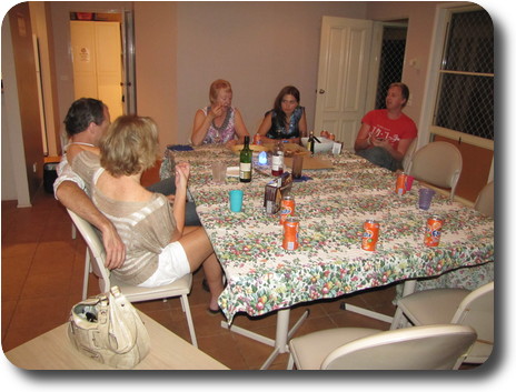 Five adults sitting around a table after the meal