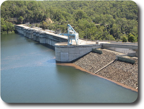 Rear view of dam wall, high water level