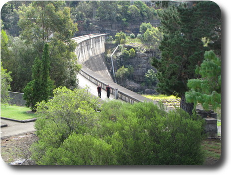 Curved dam wall seen from the other side