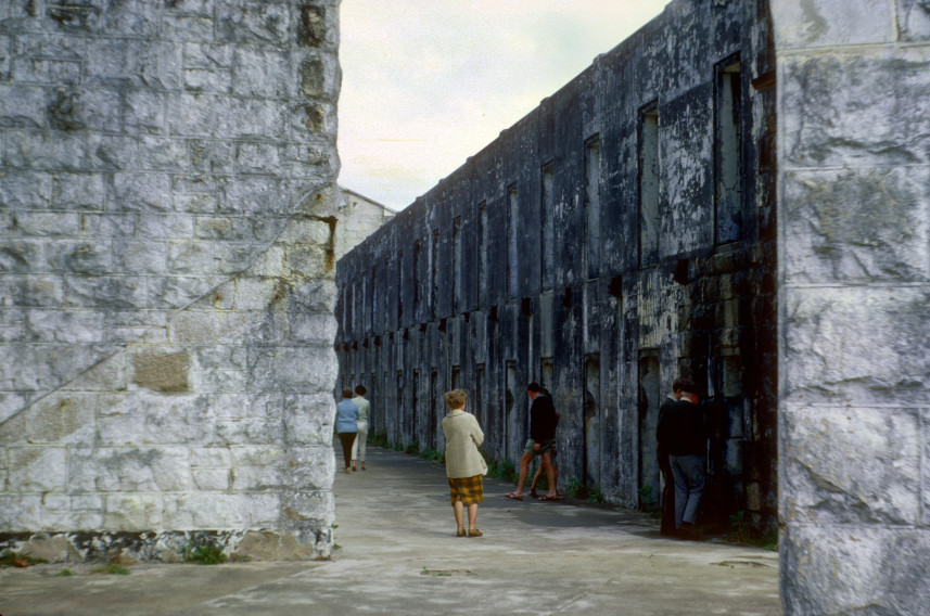 QLD May holiday trip: Clarice, Lindsay and Ron, nearest to camera at Trial Bay Gaol