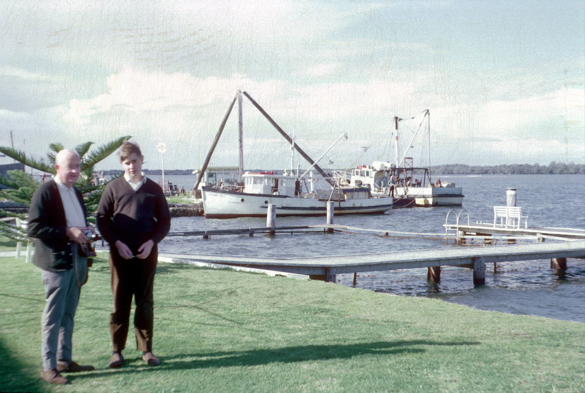 May holiday trip to QLD: Dad and Lindsay, probably Richmond River at Ballina