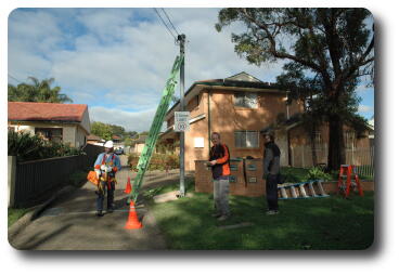 Electricians near power pole