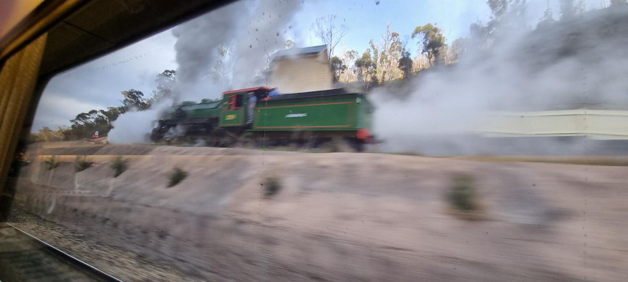 SJR21.d23: Zig Zag railway steaming up & whistle blowing for us - III