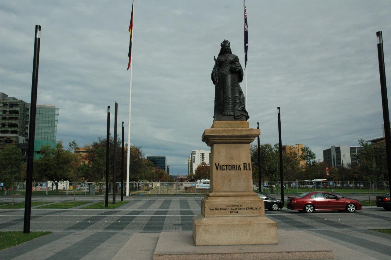 Statue of monarch, view is south part of Victoria Square