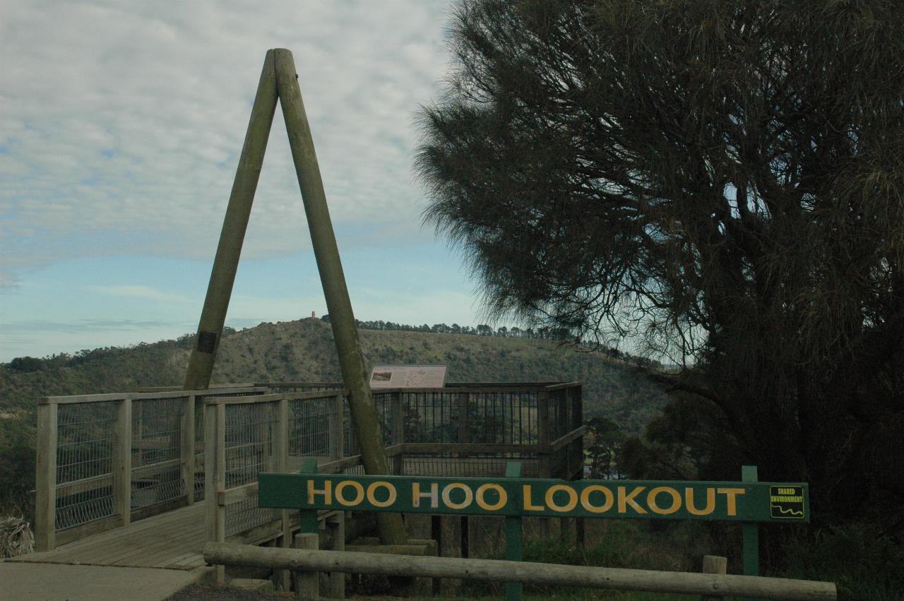 Wooden lookout with sign 