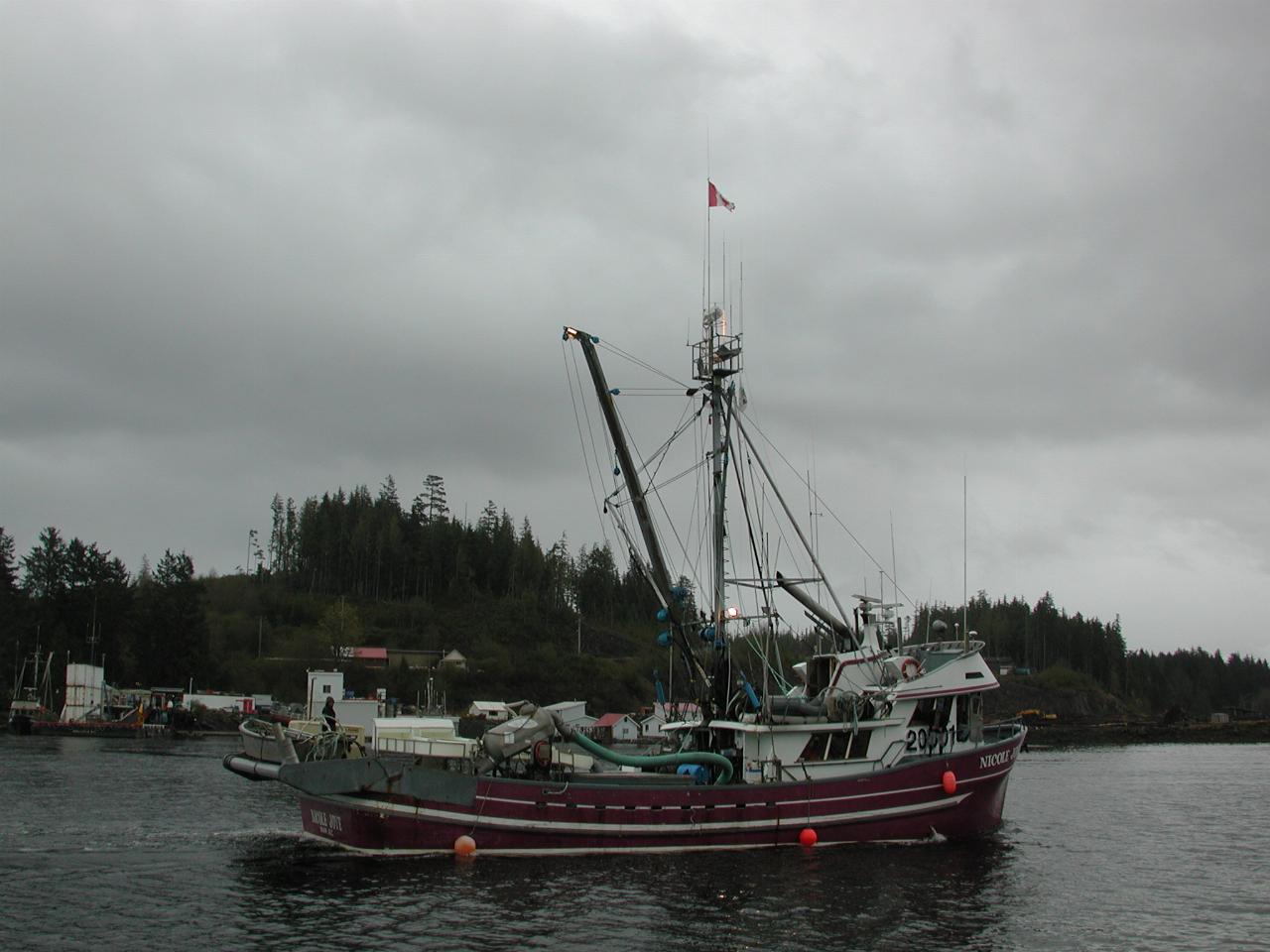 A passing fishing boat in Port Hardy while we fuel