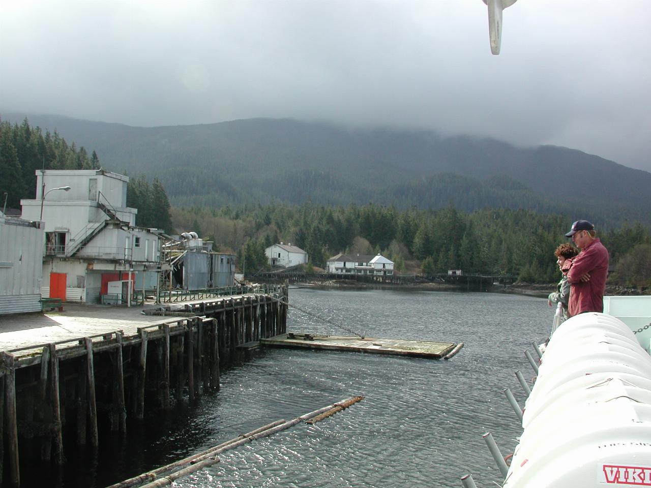 Nina and Mike talking to a couple of residents (out of picture) at Namu, BC