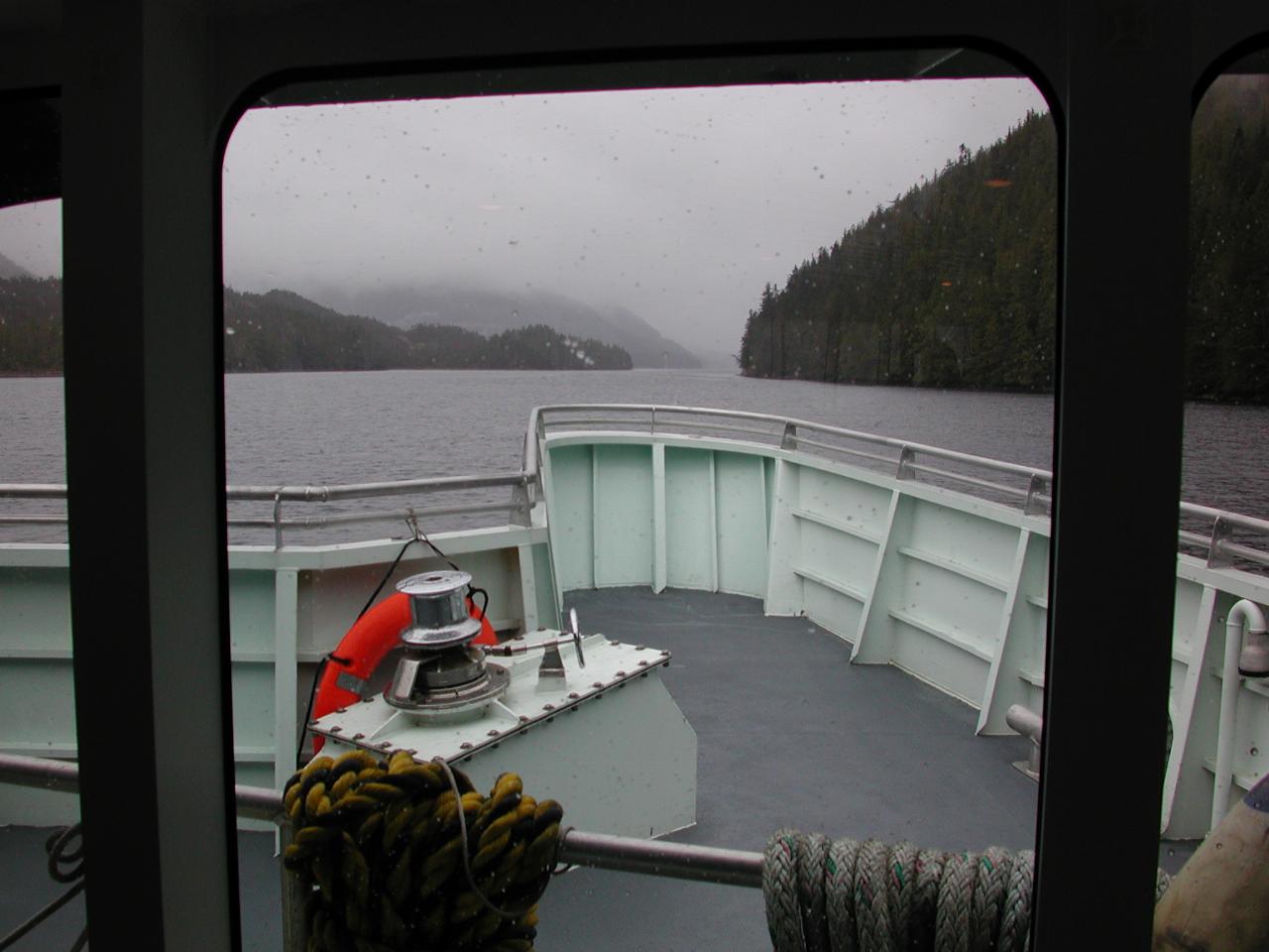 View from front of the boat into Finlayson Channel