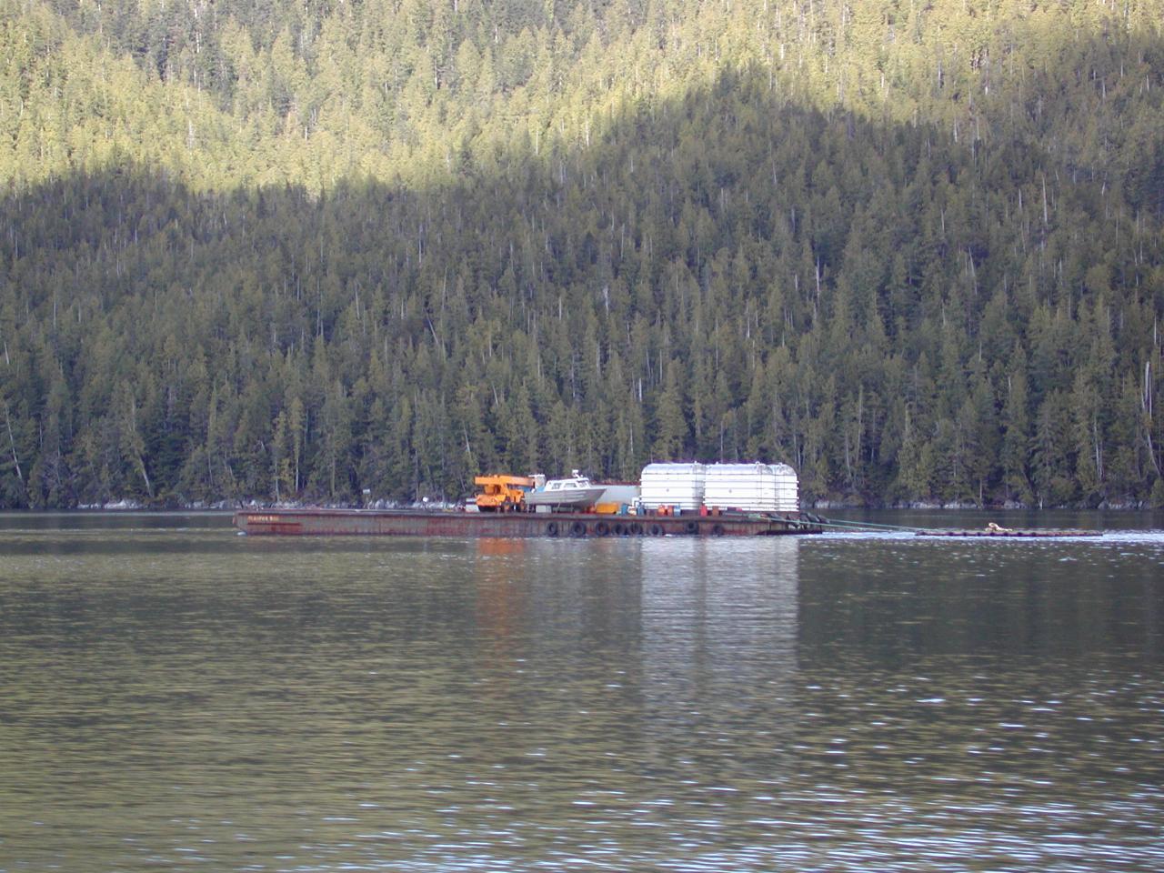 Taking tools for the job - passing a barge south of Gribble Island, BC