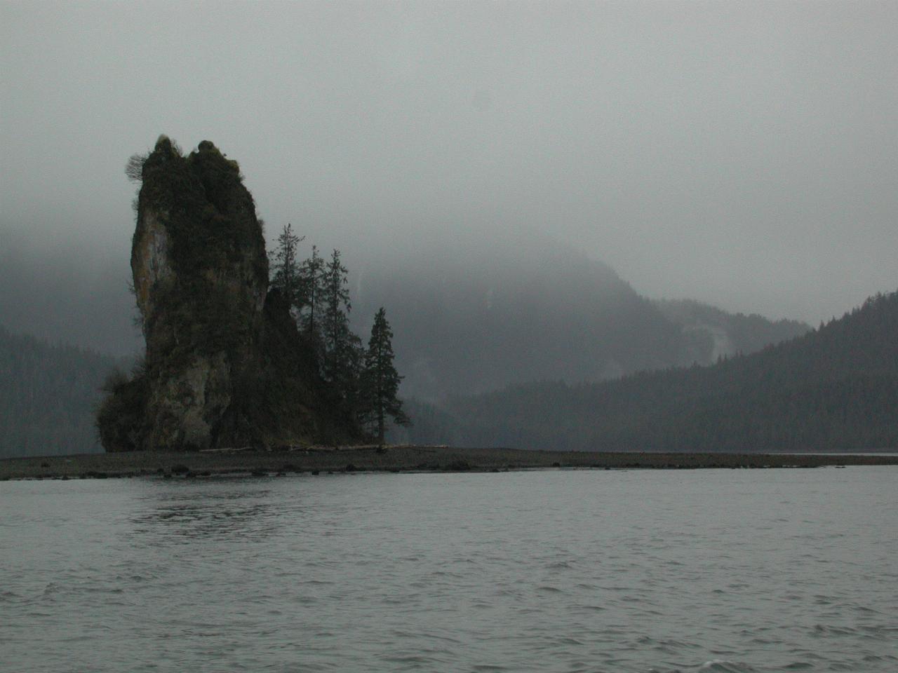 New Eddystone Rock amidst rain showers, Behm Canal, Alaska