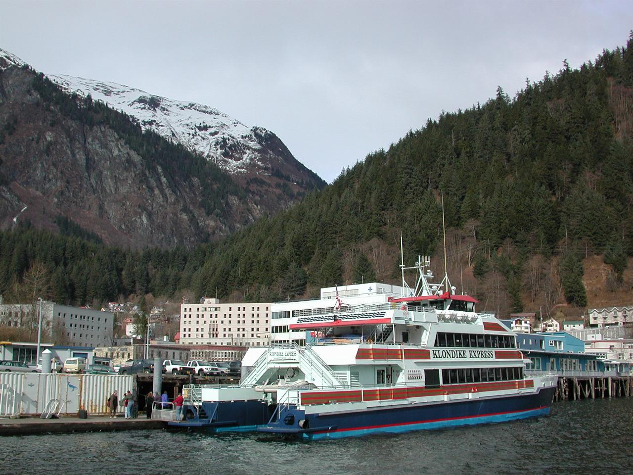 Klondike Express, safely in port, and passengers saying fond farewell