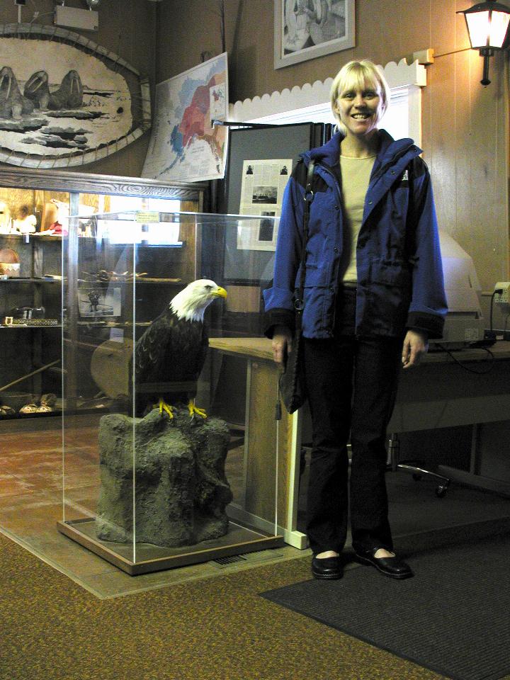 Kelly and eagle friend at Wasilla Museum