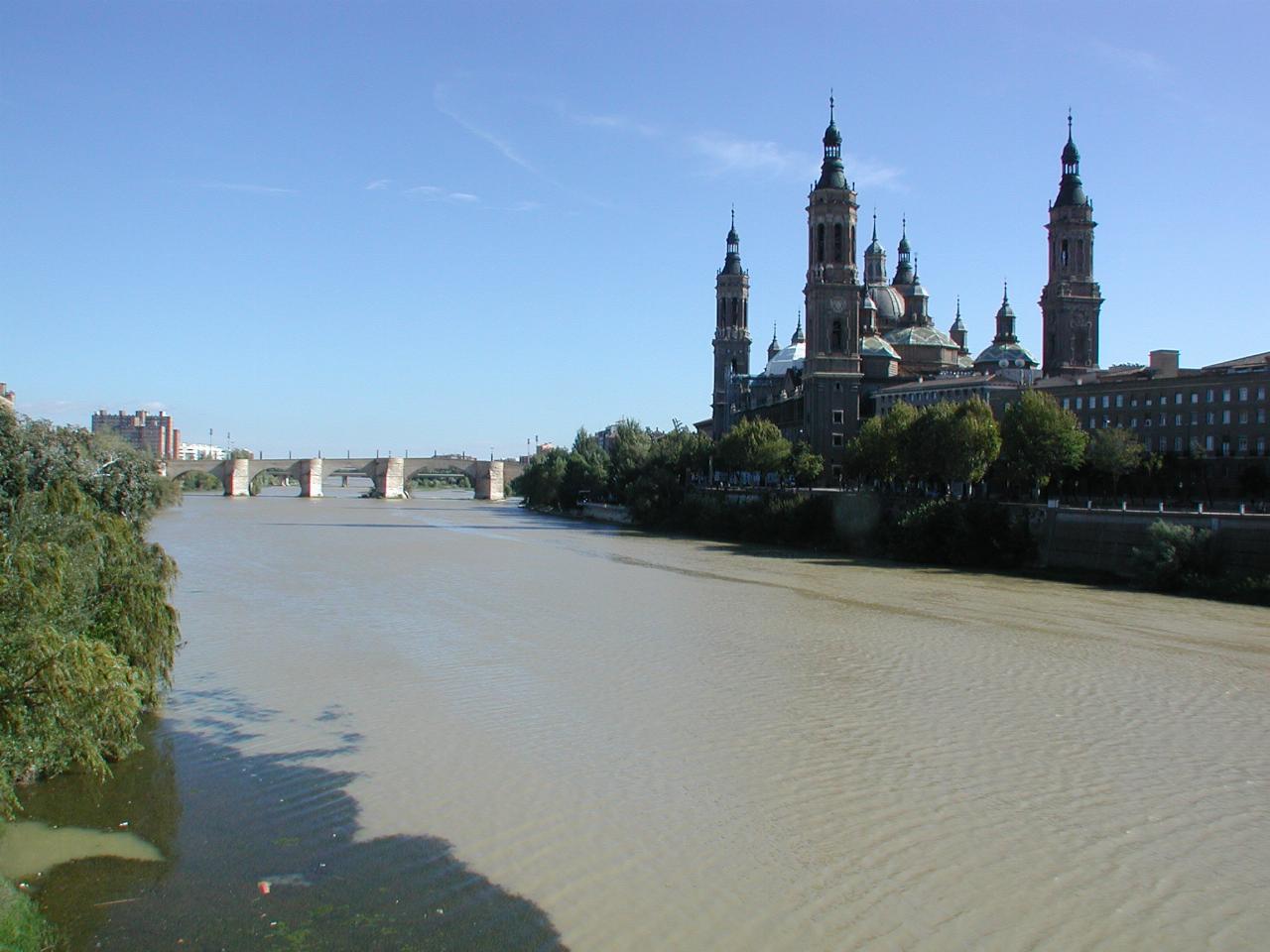Basilica of Our Lady of Pilar seen across the Rio Ebro in Zaragoza
