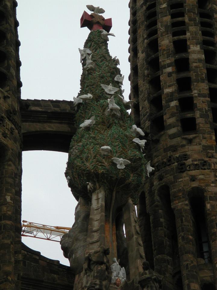 Close up of tree with doves decoration at eastern end of church