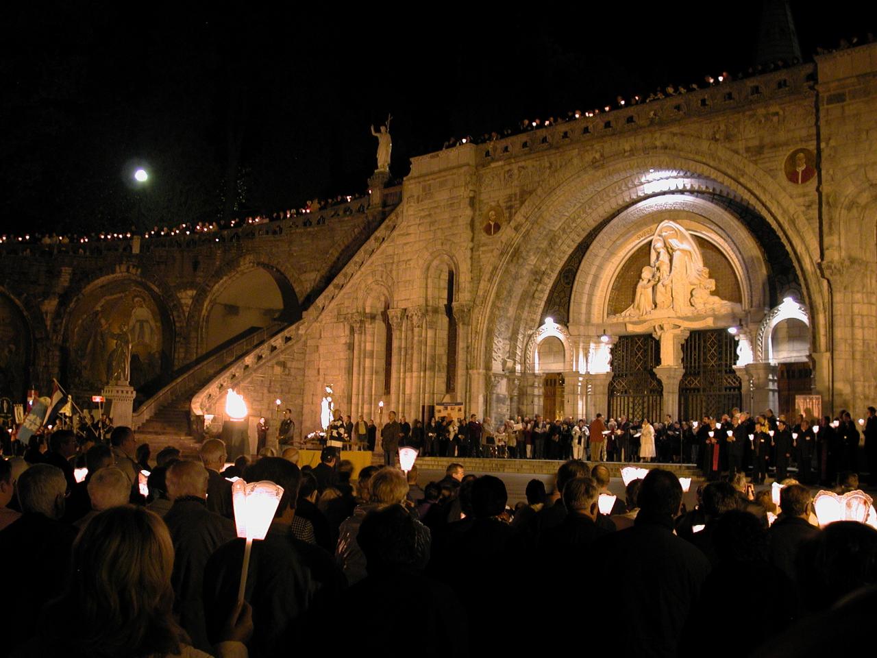 Gathering around the cathedral at end of procession