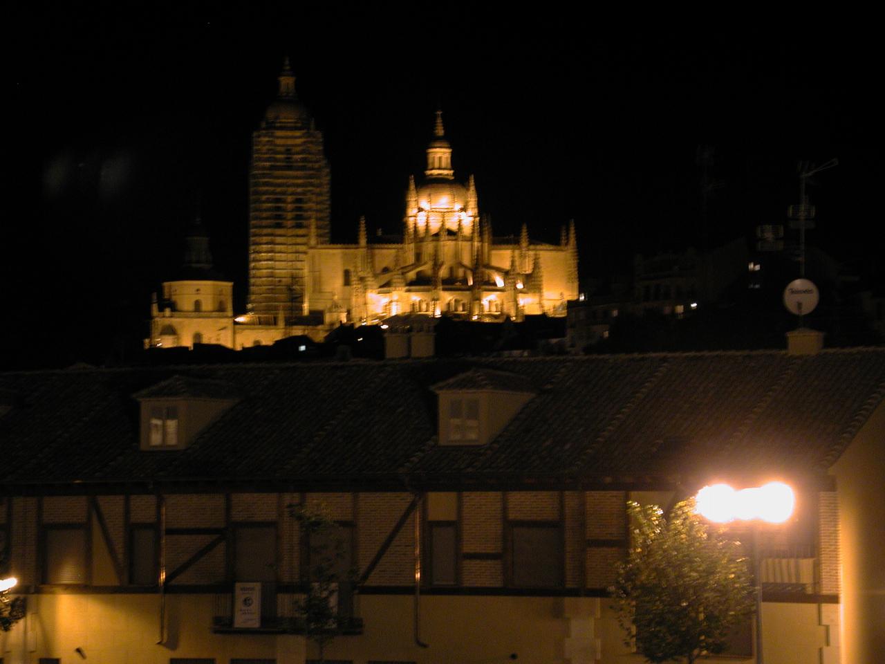 Segovia Cathedral at night, as seen from Church of San Millan