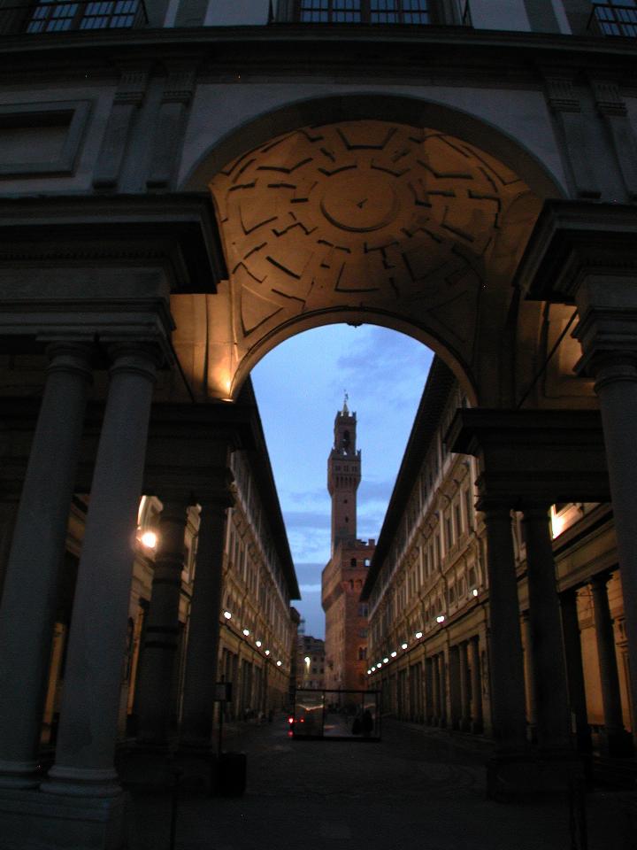 Looking through the Ufizzi Palace to Palazzo Vecchio