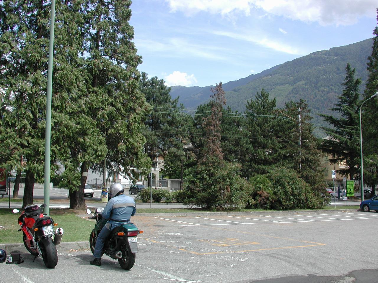 Our bikes in Tirano at the restaurant