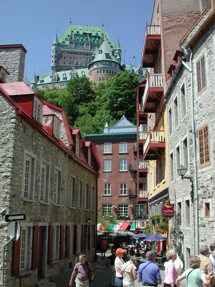 View along street to our refreshment location, and Chateau Frontenac