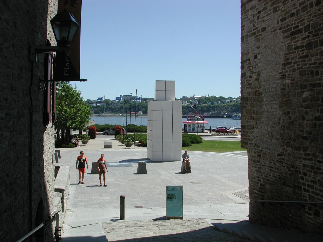 Out of character monument in lower town, Old Quebec City (XXX - for whom?)