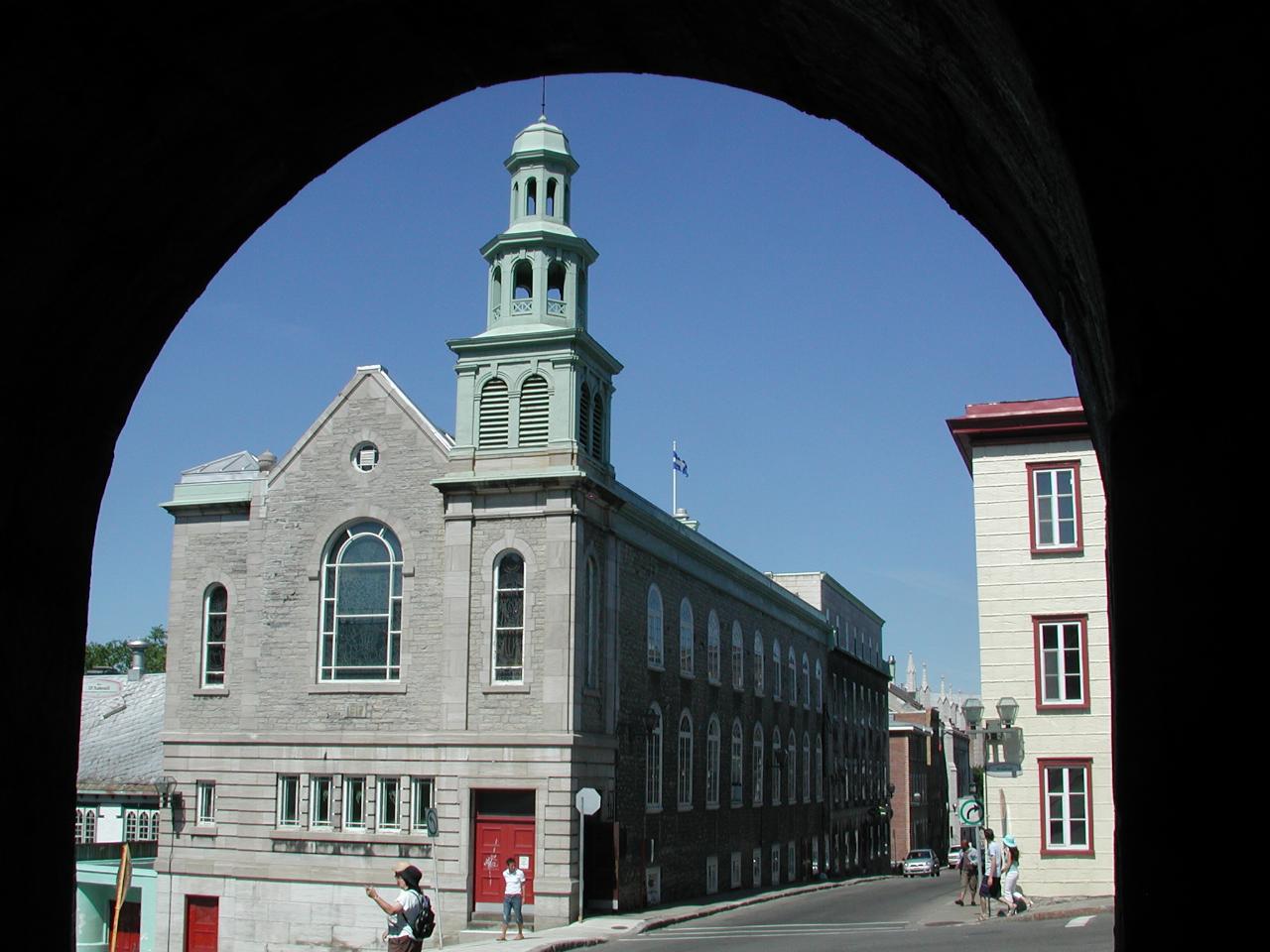 Church building seen through gate in city walls, Old Town, Quebec City