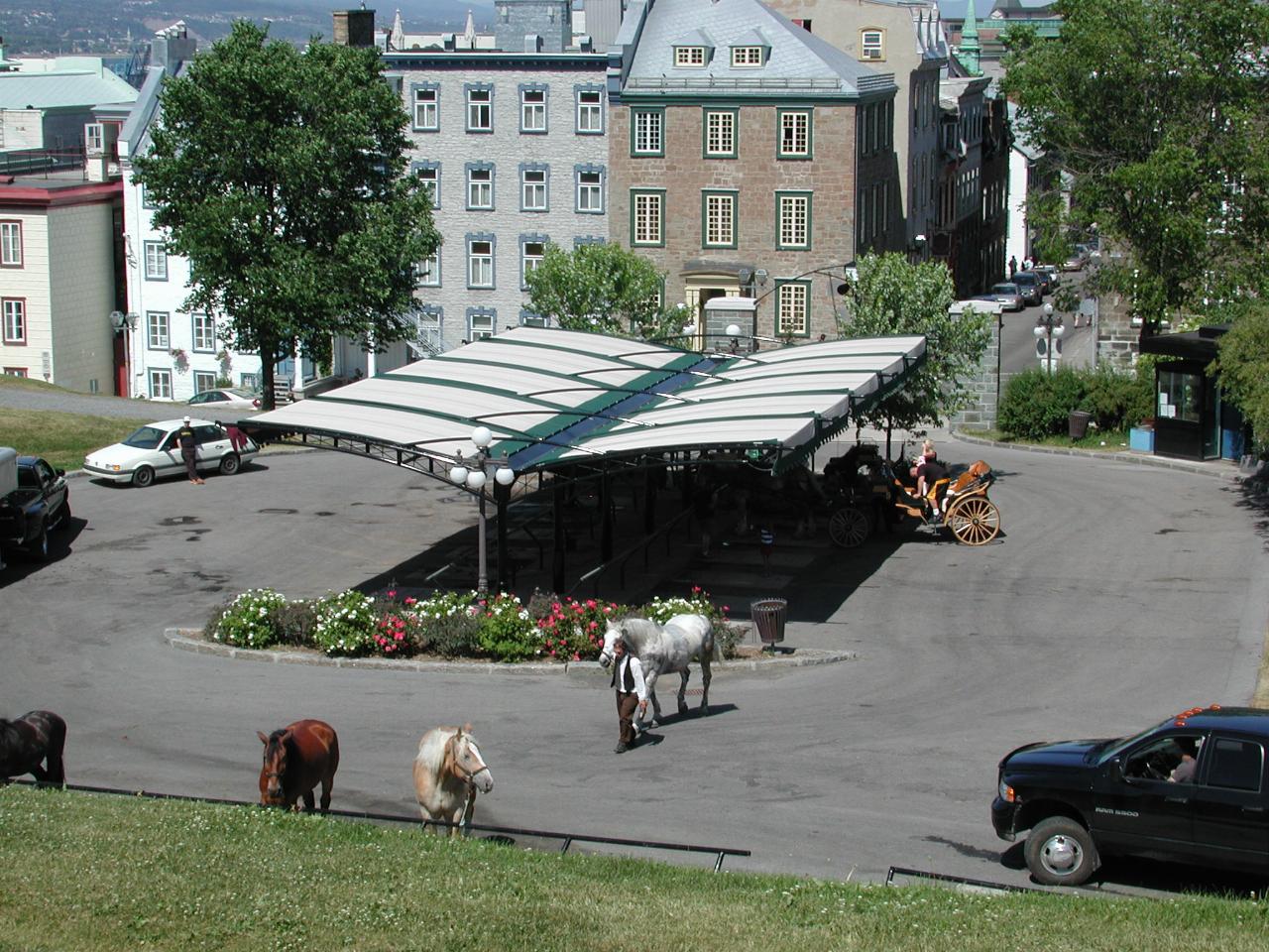 Rest area for horse drawn carriage tours, just inside city walls