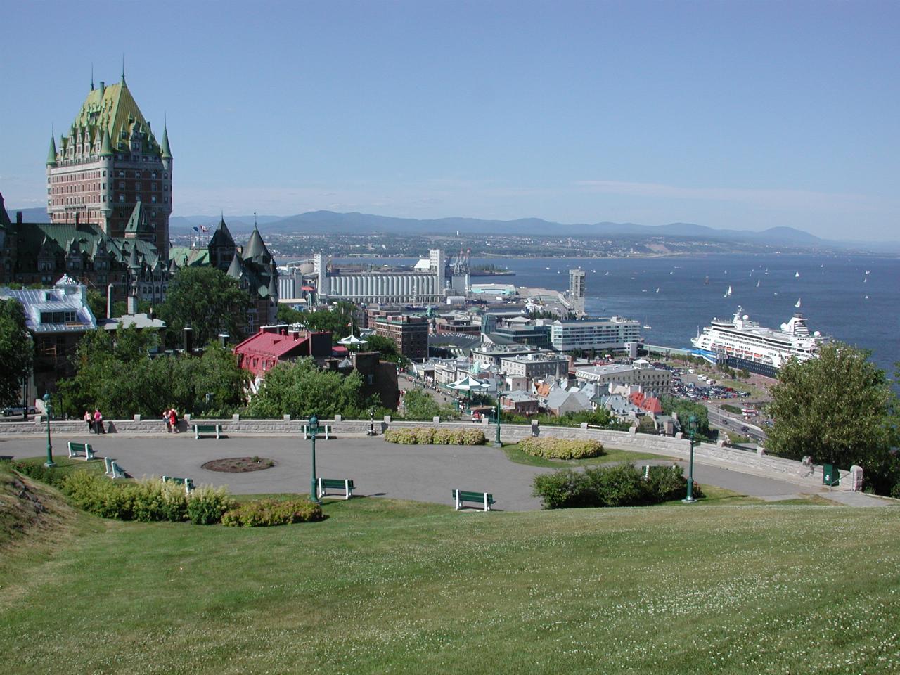 Overlooking Old Town of Quebec City, and St. Lawrence River, from Citadel ramparts inside the city wall