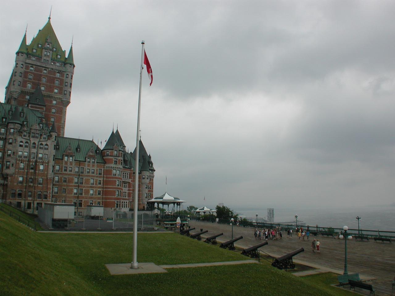 Chateau Frontenac and Terrasse Dufferin as weather turns cloudy