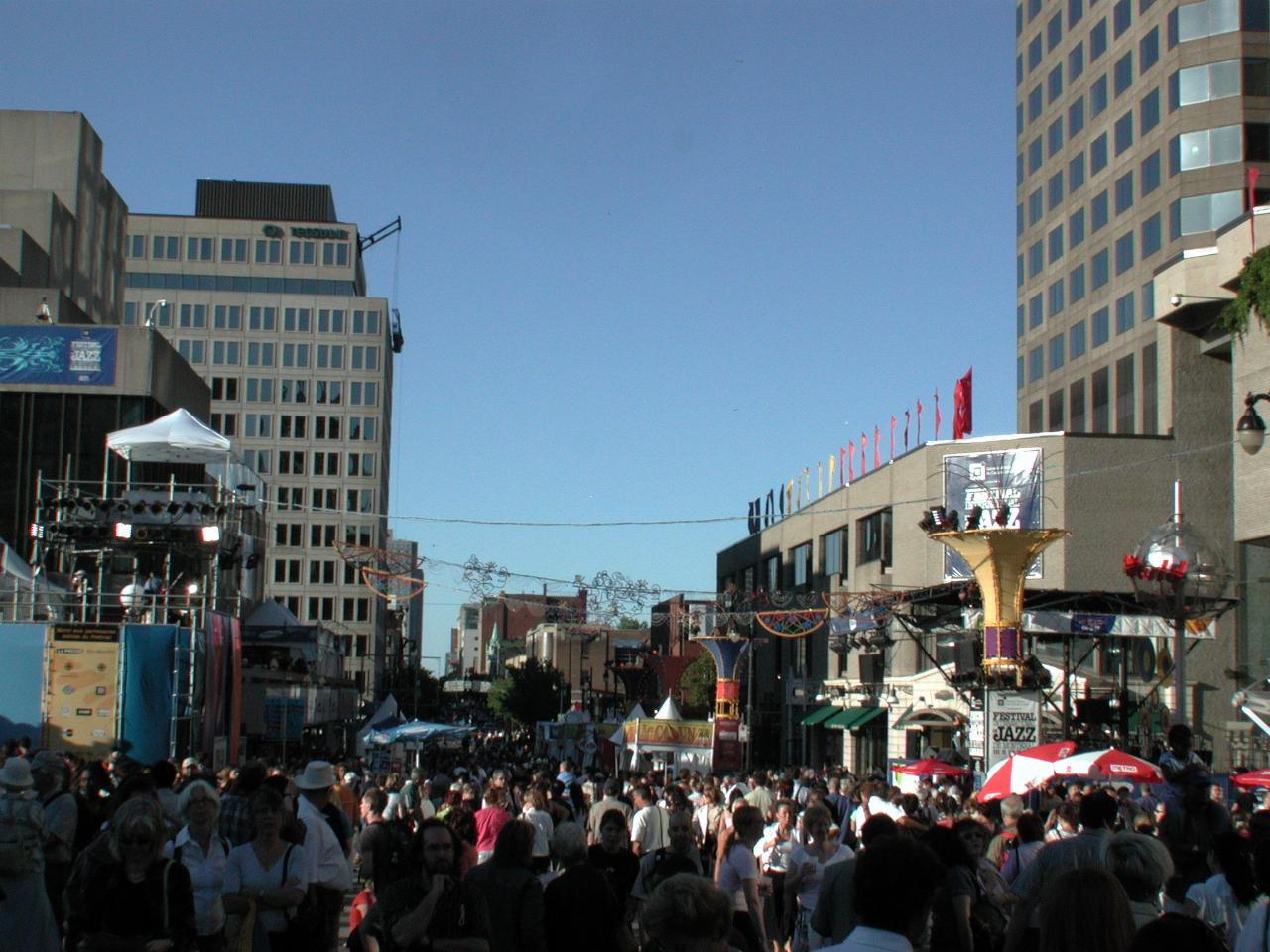 View along Rue Sainte Catherine from main stage of Montreal Jazz Festival