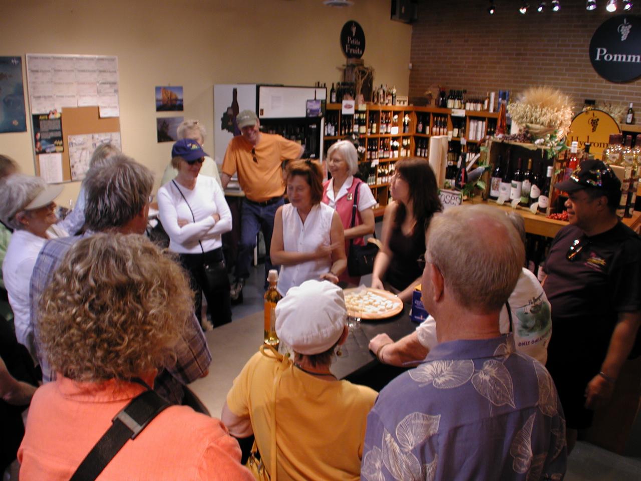 Wine and cheese tasting at store near market in suburban Montreal