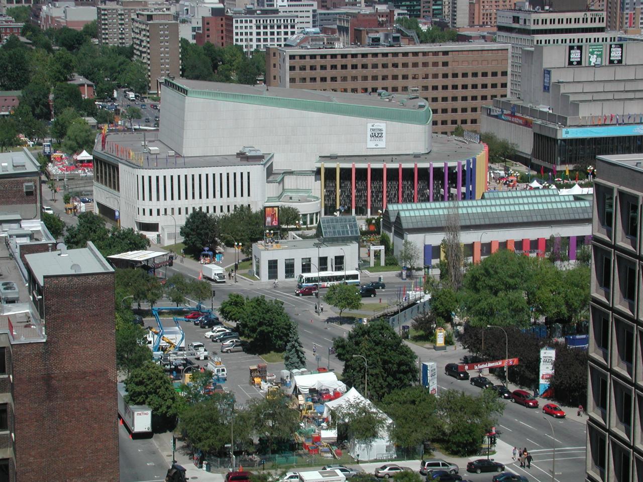 View of Place des Arts and Jazz Festival from my room on the 21st floor of Delta Hotel on Rue President Kennedy