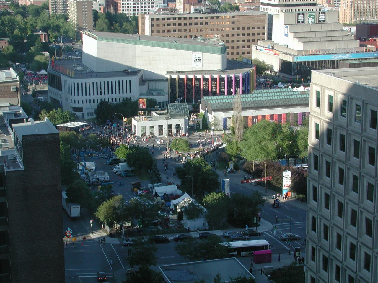 Afternoon view of Place des Arts from my hotel room window