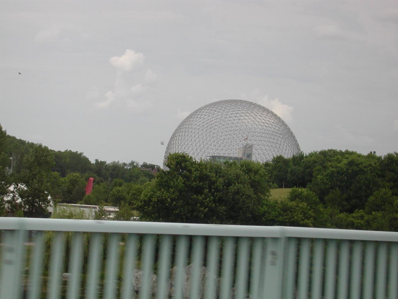 Geodesic dome as seen from bus crossing the St. Lawrence River