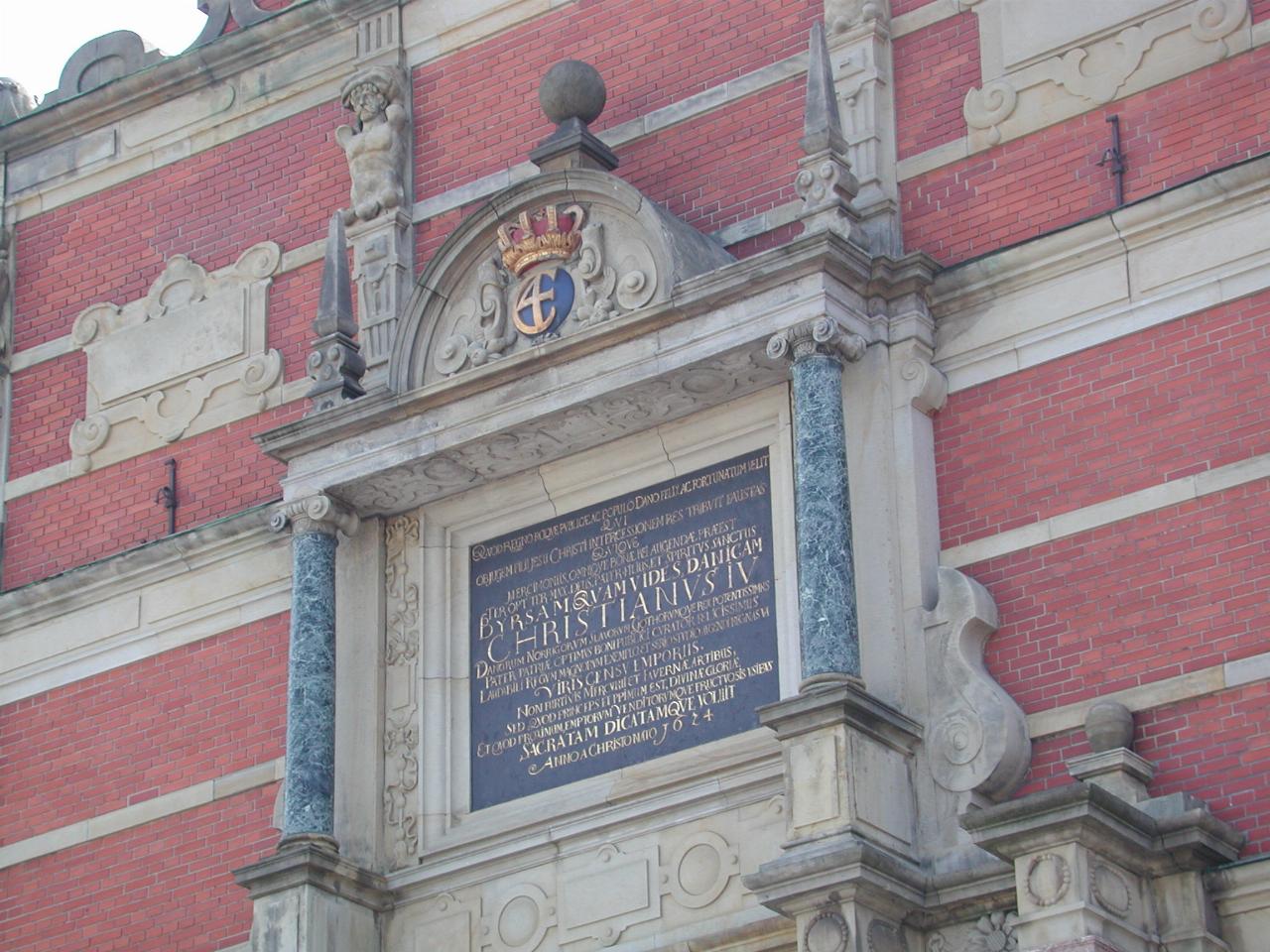 KPLU Viking Jazz: Plaque on side of Borsen (Stock Exchange), built by Christian the Fourth