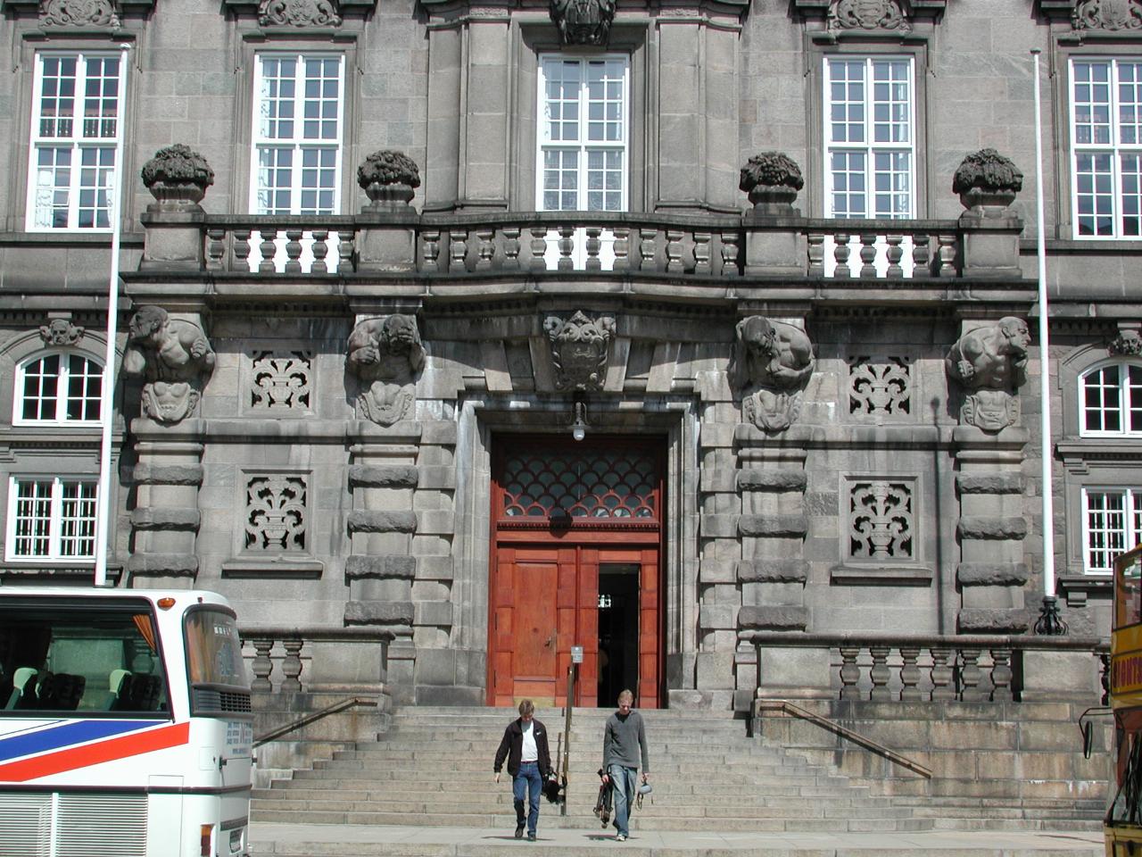 KPLU Viking Jazz: Interesting sculpture underneath balcony of Christiansborg Slot (castle); now Parliament House